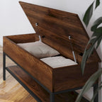 Farmhouse Entryway Bench with Hinged Lift Top Storage - 300 lbs Capacity - Metal Legs - Engineered Wood