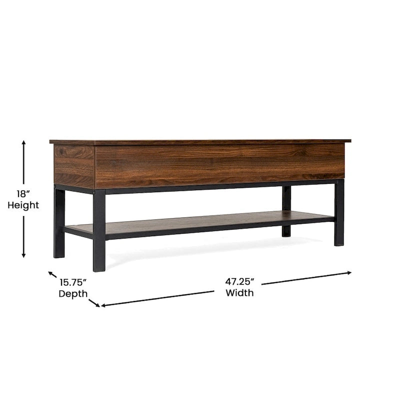 Farmhouse Entryway Bench with Hinged Lift Top Storage - 300 lbs Capacity - Metal Legs - Engineered Wood