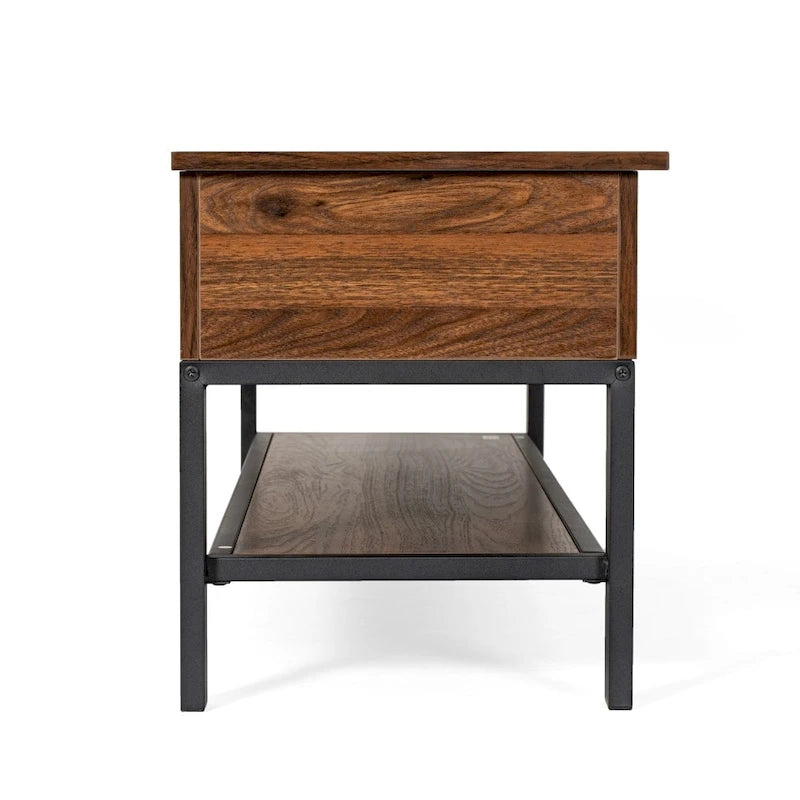 Farmhouse Entryway Bench with Hinged Lift Top Storage - 300 lbs Capacity - Metal Legs - Engineered Wood