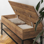 Farmhouse Entryway Bench with Hinged Lift Top Storage - 300 lbs Capacity - Metal Legs - Engineered Wood