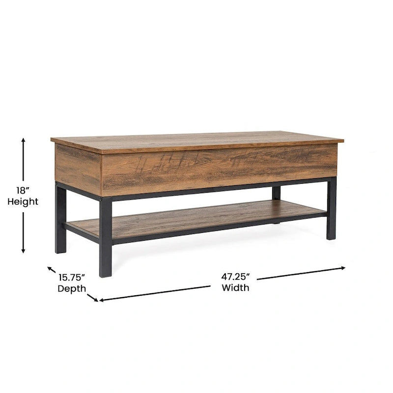 Farmhouse Entryway Bench with Hinged Lift Top Storage - 300 lbs Capacity - Metal Legs - Engineered Wood