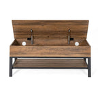 Farmhouse Entryway Bench with Hinged Lift Top Storage - 300 lbs Capacity - Metal Legs - Engineered Wood