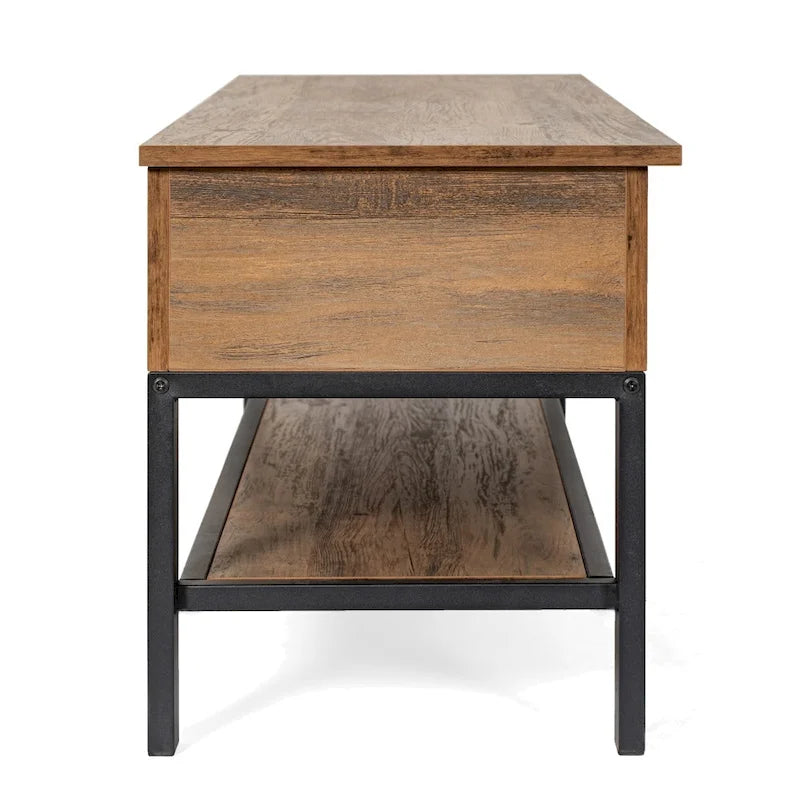 Farmhouse Entryway Bench with Hinged Lift Top Storage - 300 lbs Capacity - Metal Legs - Engineered Wood