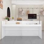 White Reception Desk Counter - Multi-Functional Storage Cabinet - 86.6"W x 39.3"H x 23.6"D - Office Front Table