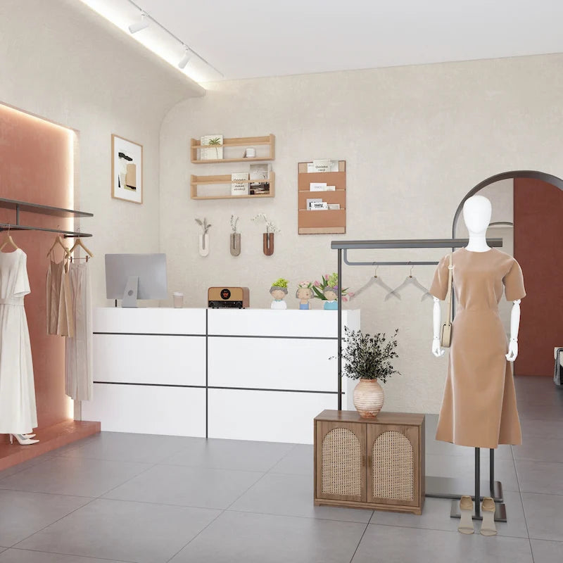 White Reception Desk Counter - Multi-Functional Storage Cabinet - 86.6"W x 39.3"H x 23.6"D - Office Front Table