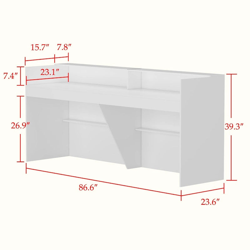 White Reception Desk Counter - Multi-Functional Storage Cabinet - 86.6"W x 39.3"H x 23.6"D - Office Front Table