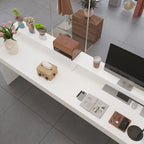 White Reception Desk Counter - Multi-Functional Storage Cabinet - 86.6"W x 39.3"H x 23.6"D - Office Front Table