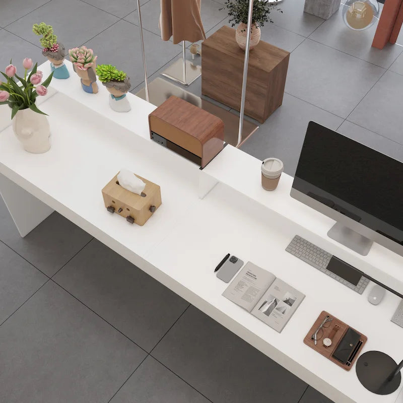 White Reception Desk Counter - Multi-Functional Storage Cabinet - 86.6"W x 39.3"H x 23.6"D - Office Front Table