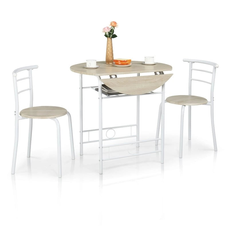 31.5" Drop Leaf Dining Table Set for 2 - Metal Frame Wood Top - Round Small Space Kitchen - 29.9"H x 31.5"W