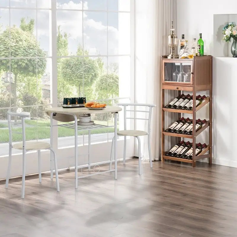 31.5" Drop Leaf Dining Table Set for 2 - Metal Frame Wood Top - Round Small Space Kitchen - 29.9"H x 31.5"W