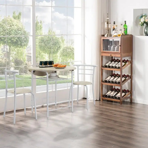 31.5" Drop Leaf Dining Table Set for 2 - Metal Frame Wood Top - Round Small Space Kitchen - 29.9"H x 31.5"W