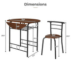 31.5" Drop Leaf Dining Table Set for 2 - Metal Frame Wood Top - Round Small Space Kitchen - 29.9"H x 31.5"W