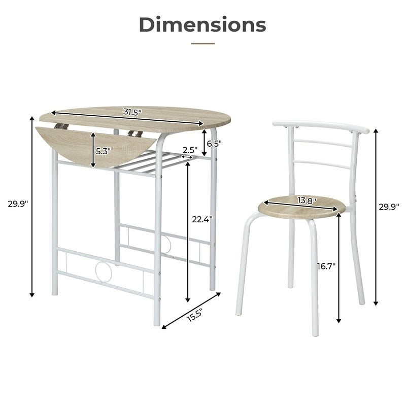 31.5" Drop Leaf Dining Table Set for 2 - Metal Frame Wood Top - Round Small Space Kitchen - 29.9"H x 31.5"W