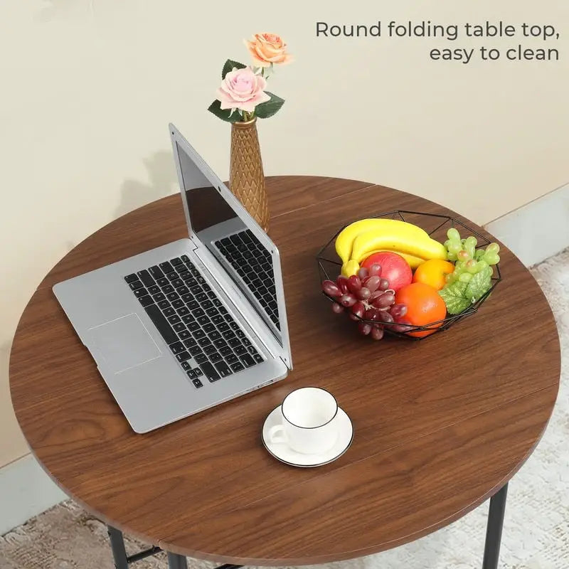 31.5" Drop Leaf Dining Table Set for 2 - Metal Frame Wood Top - Round Small Space Kitchen - 29.9"H x 31.5"W