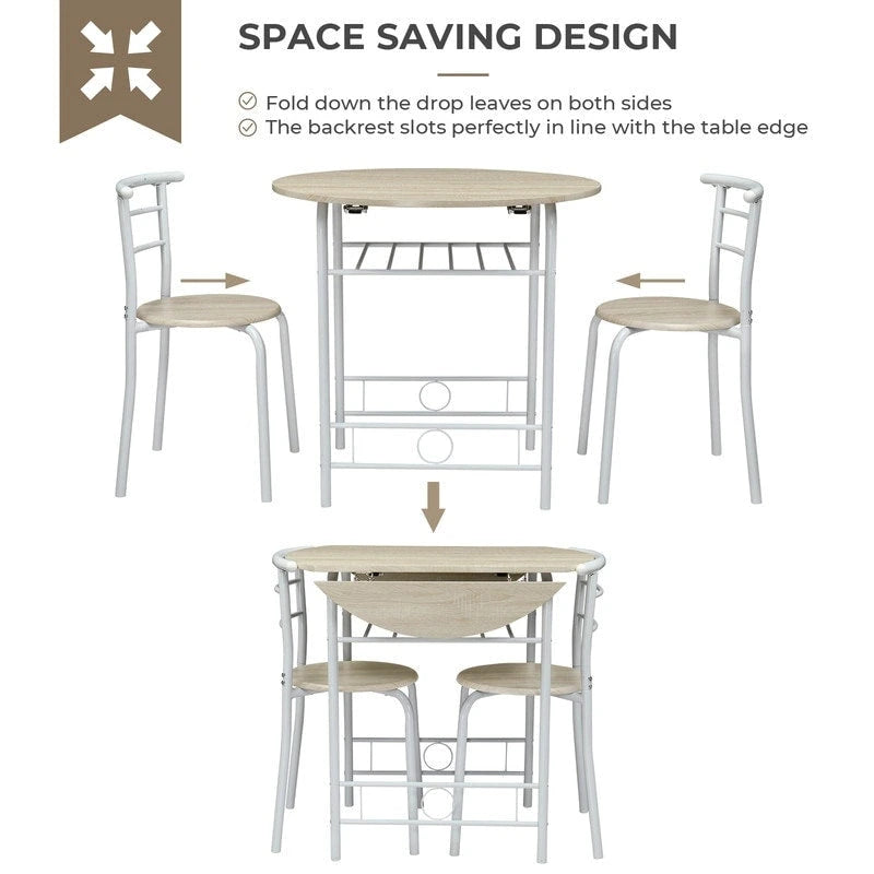 31.5" Drop Leaf Dining Table Set for 2 - Metal Frame Wood Top - Round Small Space Kitchen - 29.9"H x 31.5"W