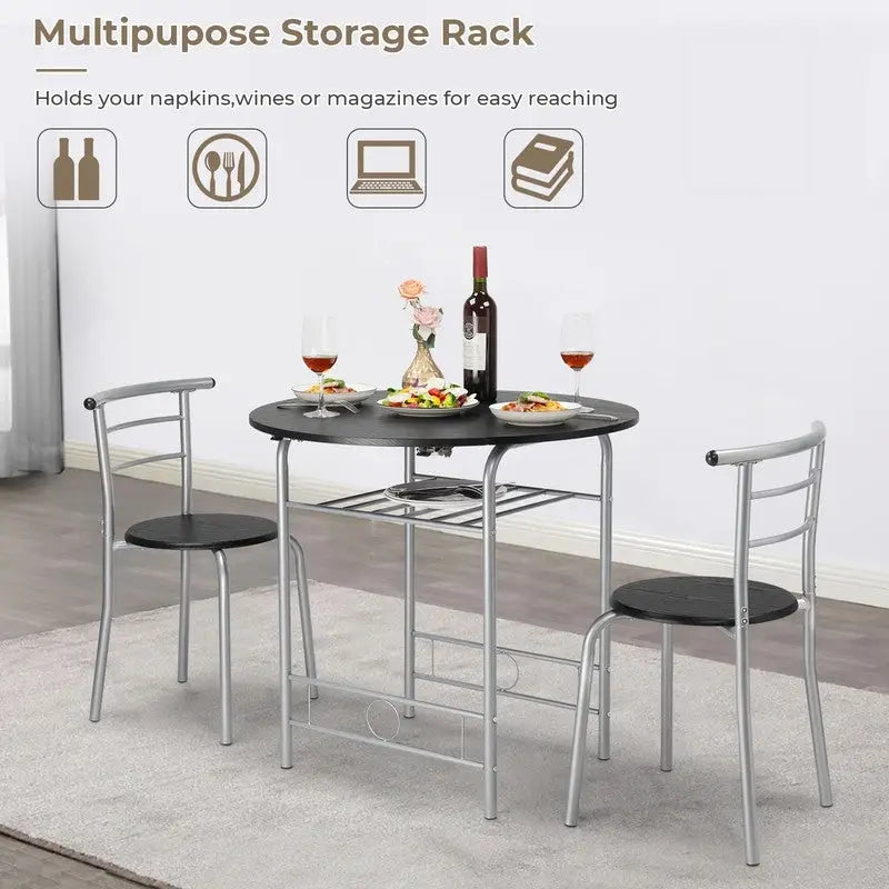 31.5" Drop Leaf Dining Table Set for 2 - Metal Frame Wood Top - Round Small Space Kitchen - 29.9"H x 31.5"W