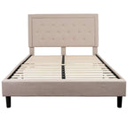 Queen Upholstered Platform Bed - Beige - Button Tufted Headboard - 85.75"L x 65.75"W x 50.75"H - 15 Slats