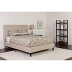 Queen Upholstered Platform Bed - Beige - Button Tufted Headboard - 85.75"L x 65.75"W x 50.75"H - 15 Slats