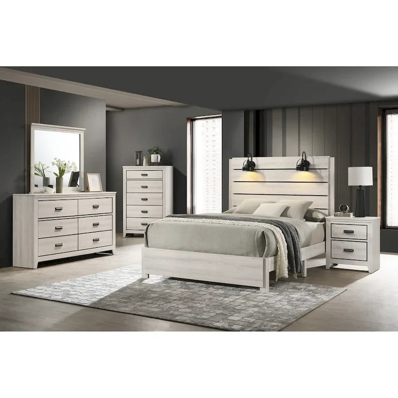 Edyth 6 Piece White LED Panel Bedroom Set