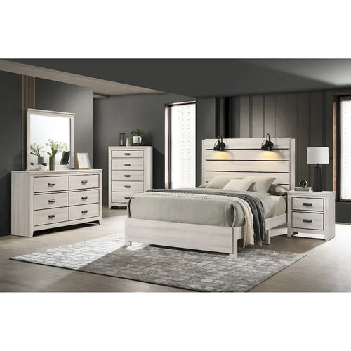 Edyth 6 Piece White LED Panel Bedroom Set