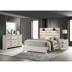 6 Piece White LED Panel Bedroom Set - Contemporary King/Queen/Full Bed Dresser Mirror Nightstands Chest