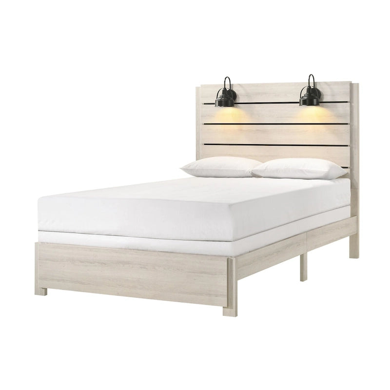 6 Piece White LED Panel Bedroom Set - Contemporary King/Queen/Full Bed Dresser Mirror Nightstands Chest