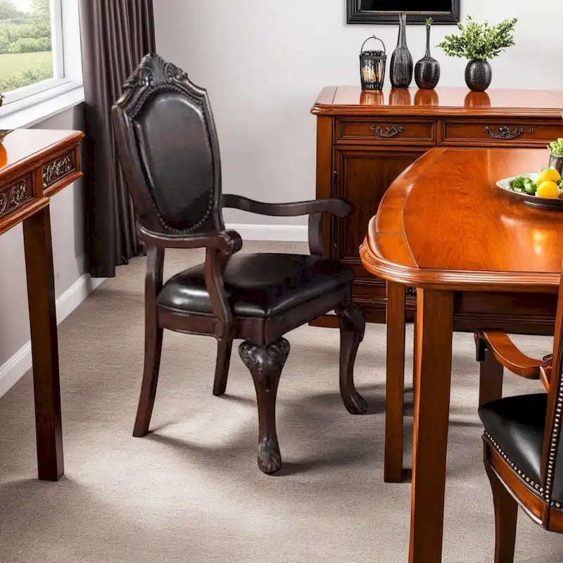 Traditional Rubber Wood Royal Arm Chair Set of 2 Brown