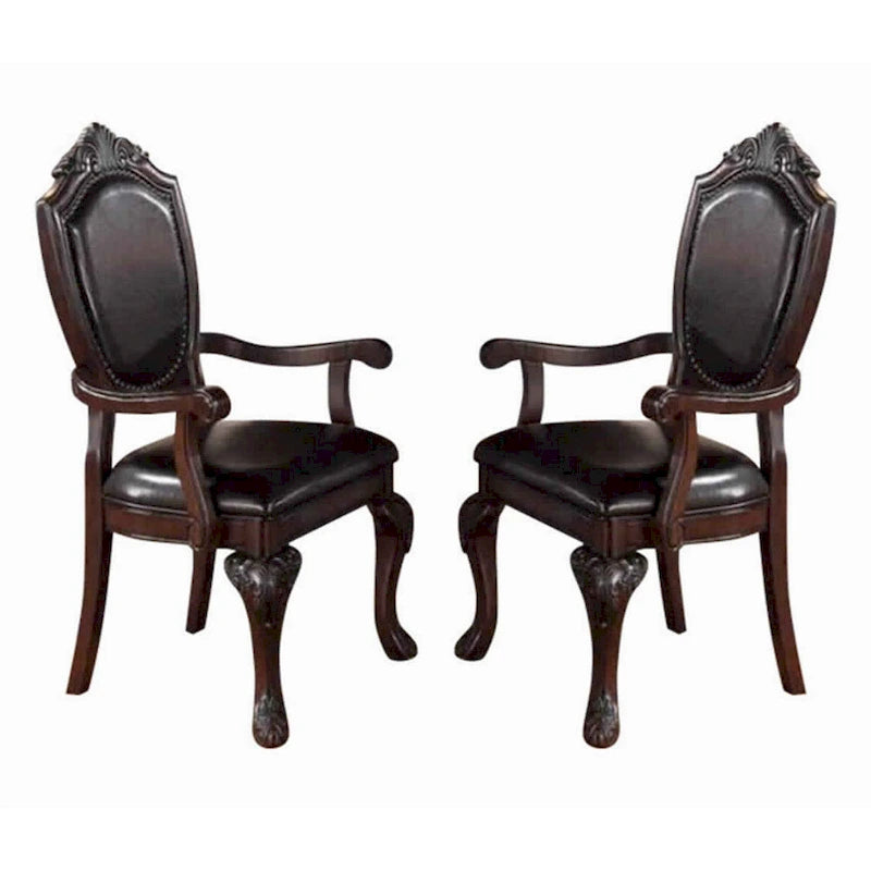 Traditional Rubber Wood Arm Chairs Set of 2 - Brown Espresso - Faux Leather Upholstered - 26"W x 24"D x 43"H