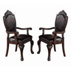 Traditional Rubber Wood Arm Chairs Set of 2 - Brown Espresso - Faux Leather Upholstered - 26"W x 24"D x 43"H