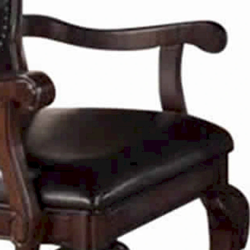 Traditional Rubber Wood Arm Chairs Set of 2 - Brown Espresso - Faux Leather Upholstered - 26"W x 24"D x 43"H