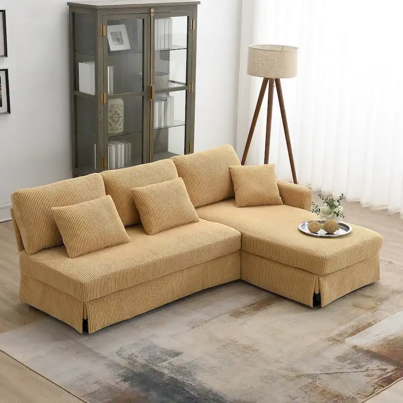 Modern 4-Seat L-Shaped Convertible Sofa - Reversible Chaise - Skirted Design - Living Room Sectional