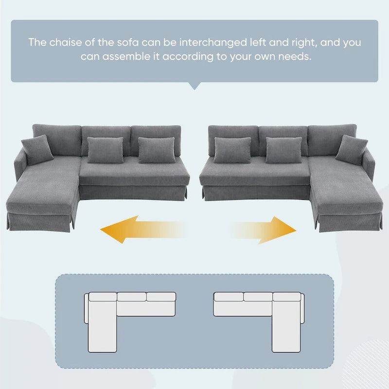 Modern 4-Seat L-Shaped Convertible Sofa - Reversible Chaise - Skirted Design - Living Room Sectional