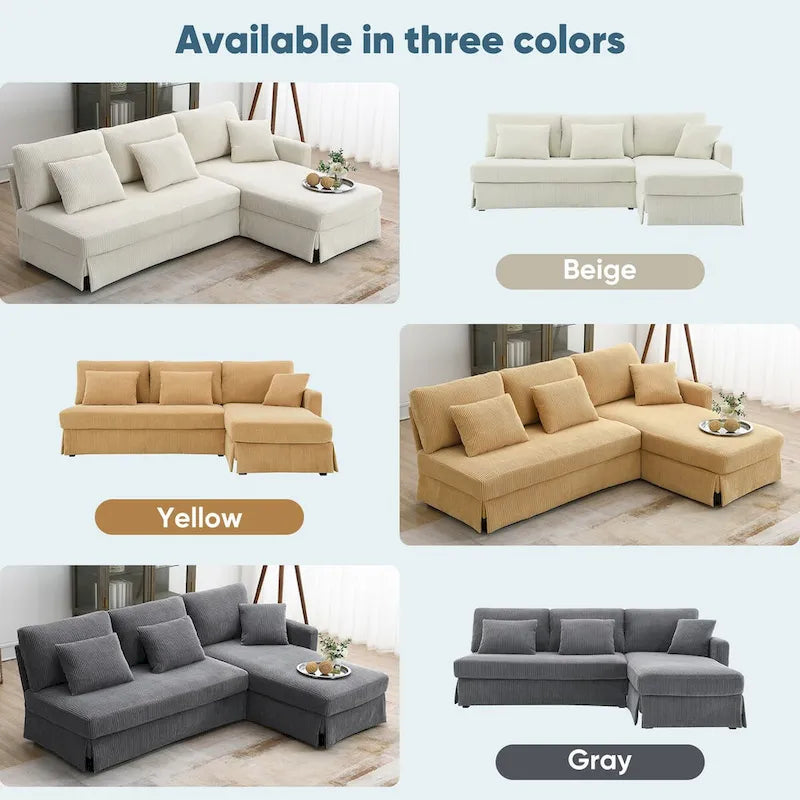 Modern 4-Seat L-Shaped Convertible Sofa - Reversible Chaise - Skirted Design - Living Room Sectional