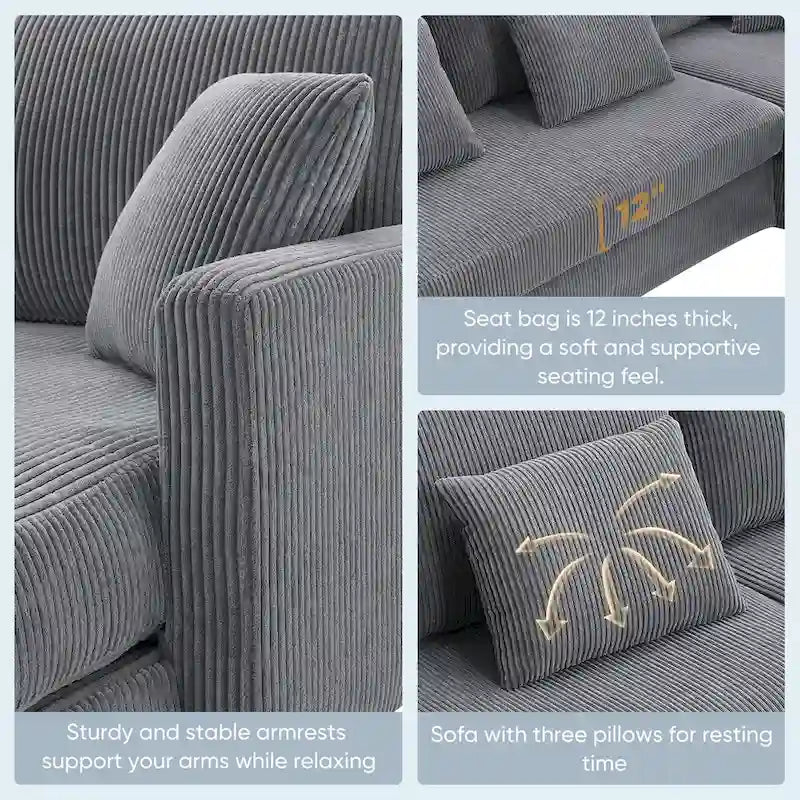 Modern 4-Seat L-Shaped Convertible Sofa - Reversible Chaise - Skirted Design - Living Room Sectional