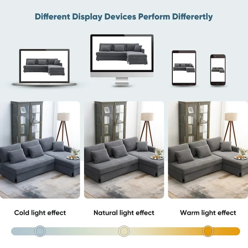Modern 4-Seat L-Shaped Convertible Sofa - Reversible Chaise - Skirted Design - Living Room Sectional