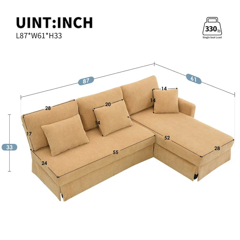 Modern 4-Seat L-Shaped Convertible Sofa - Reversible Chaise - Skirted Design - Living Room Sectional
