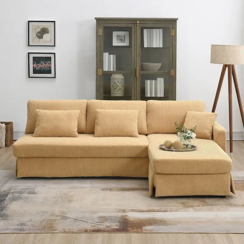 Modern 4-Seat L-Shaped Convertible Sofa - Reversible Chaise - Skirted Design - Living Room Sectional