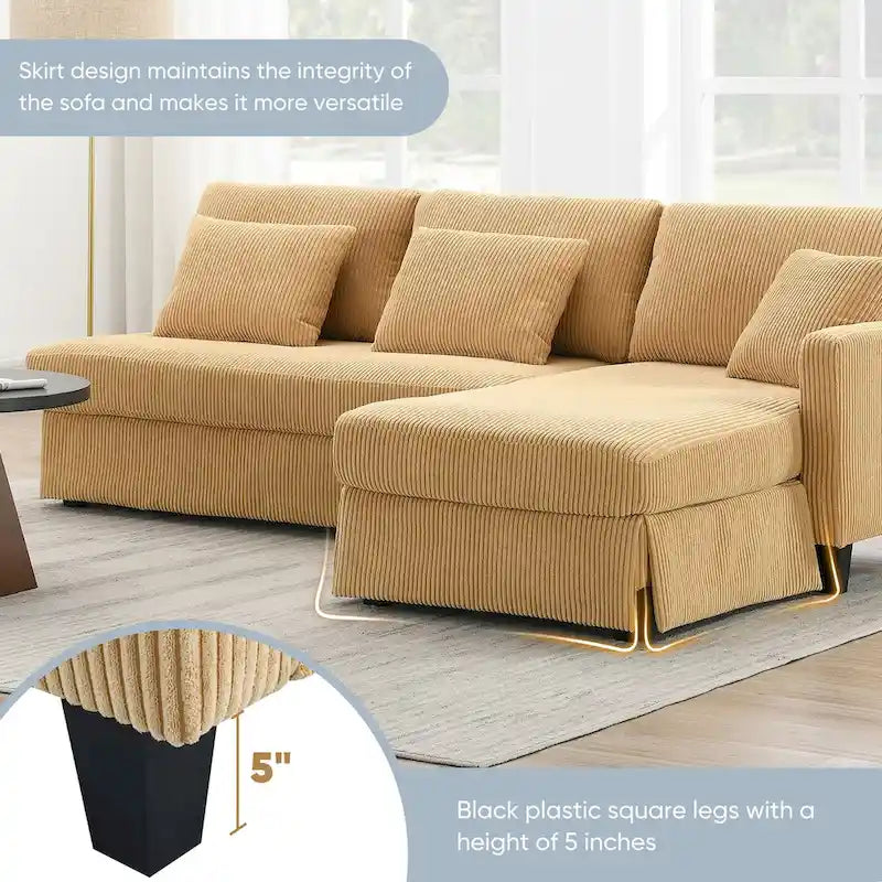 Modern 4-Seat L-Shaped Convertible Sofa - Reversible Chaise - Skirted Design - Living Room Sectional