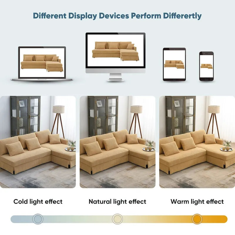 Modern 4-Seat L-Shaped Convertible Sofa - Reversible Chaise - Skirted Design - Living Room Sectional