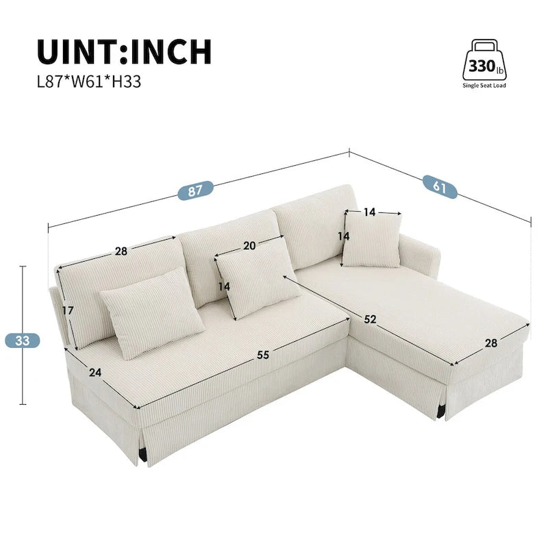 Modern 4-Seat L-Shaped Convertible Sofa - Reversible Chaise - Skirted Design - Living Room Sectional