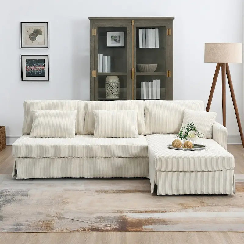 Modern 4-Seat L-Shaped Convertible Sofa - Reversible Chaise - Skirted Design - Living Room Sectional