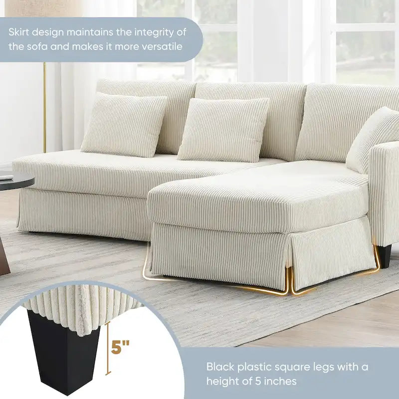 Modern 4-Seat L-Shaped Convertible Sofa - Reversible Chaise - Skirted Design - Living Room Sectional