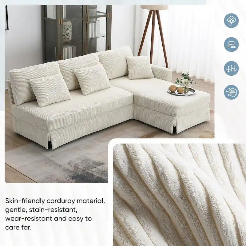 Modern 4-Seat L-Shaped Convertible Sofa - Reversible Chaise - Skirted Design - Living Room Sectional