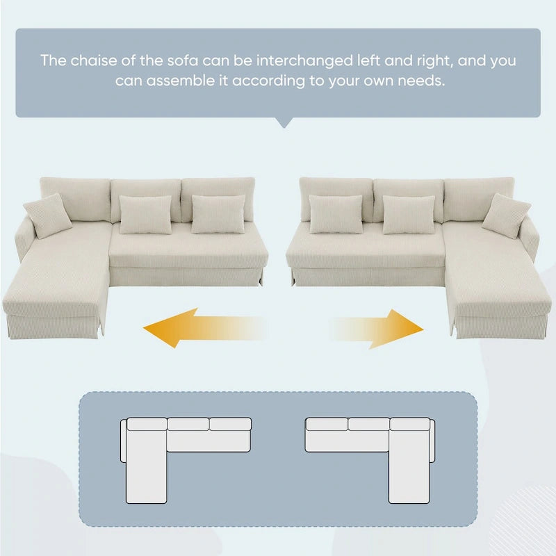 Modern 4-Seat L-Shaped Convertible Sofa - Reversible Chaise - Skirted Design - Living Room Sectional