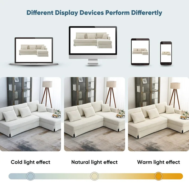 Modern 4-Seat L-Shaped Convertible Sofa - Reversible Chaise - Skirted Design - Living Room Sectional