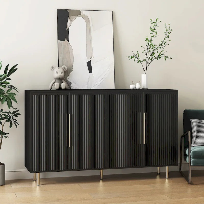 Modern Buffet Cabinet with Storage - Fluted Panel Sideboard - Adjustable Shelves - Art Deco Mid-Century