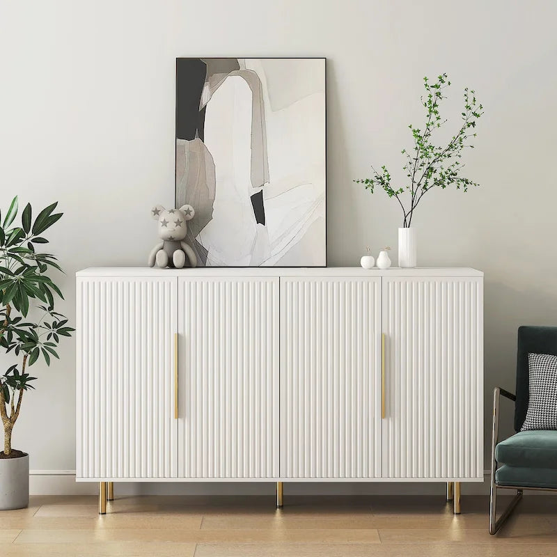Modern Buffet Cabinet with Storage - Fluted Panel Sideboard - Adjustable Shelves - Art Deco Mid-Century