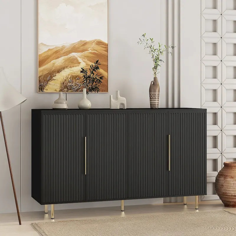 Modern Buffet Cabinet with Storage - Fluted Panel Sideboard - Adjustable Shelves - Art Deco Mid-Century