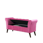 Tufted Storage Bench with Armrest - Velour Fabric - Wood Legs - 51"L x 17.5"W x 19"H - Bedroom Entryway