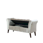 Tufted Storage Bench with Armrest - Velour Fabric - Wood Legs - 51"L x 17.5"W x 19"H - Bedroom Entryway
